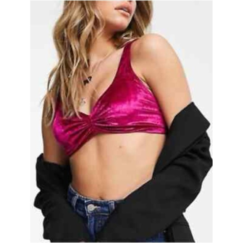 Intimately Free People New Medium Rhiannon Velvet Soft‎ Bralette in Fuschia Pink